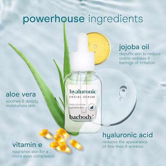 Baebody HYALURONIC ACID SERUM FOR FACE, PROFESSIONAL ANTI-AGEING TOPICAL FACIAL SERUM W VITAMIN C & VITAMIN E, REDUCES WRINKLES & FINE LINES FOR RADIANT AND YOUNGER LOOKING SKIN, 30ML - Image 3